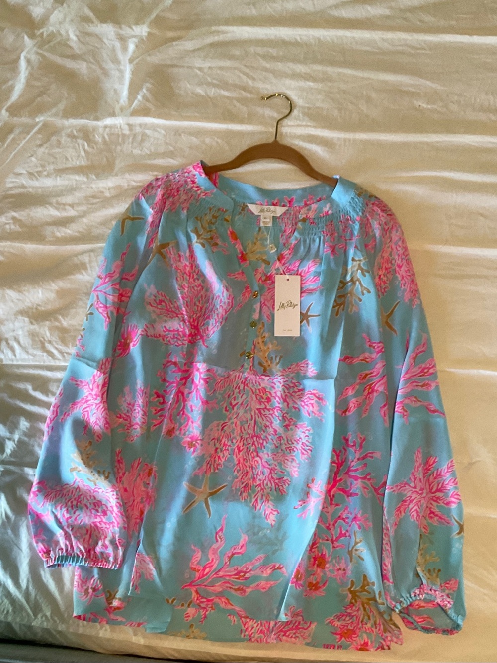 Lilly Pulitzer Aqua Tunic with Pink Coral Print